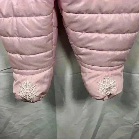 Babies R Us snowsuit 6 months pink zip button faux fur hood winter snow cotton - Picture 3 of 5